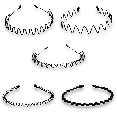 Timoo 5 PCS Metal Spring Wavy Hairband Hair Hoop, Simple Fashionable Headband Headwear Accessories for Men, Women, Black