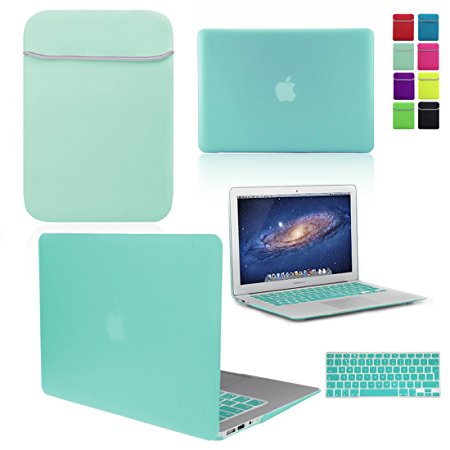 LOVE MY CASE / BUNDLE EGG BLUE / OCEAN GREEN Hard Shell Case with matching KEYBOARD Skin and NEOPRENE Sleeve Cover for Apple MacBook Air 13 inch (13") A1369 / A1466 [Will NOT fit MacBook Pro Models]