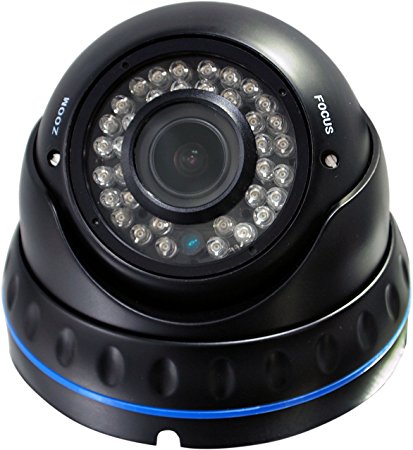 Evertech CCTV Security Camera - 700 TVL, 36 IR, 2,8~12mm Wide Angle ZOOM Vari-focal Lens Metal Dome Camera for Indoor & Outdoor 36 Ir LED Color Home Security Surveillance Dome Camera(Black)