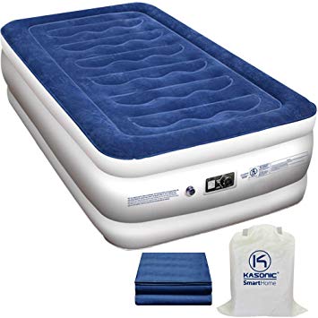 Kasonic Air Mattress Twin Size, Inflatable Airbed with Free Fitted Sheet & Carry Bag; Height 18''; Built-in ETL Listed Electric Pump Raised Air Bed; Easy Setup for Home Use/Office Relax/Camping