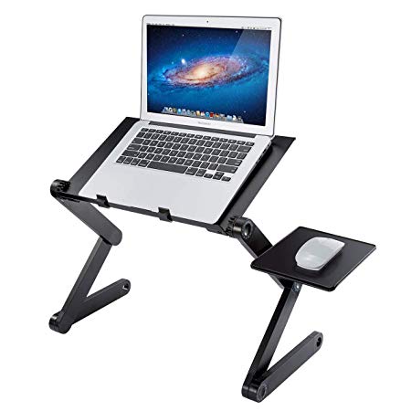 VicTsing Adjustable Laptop Stand, Portable Lightweight Bed Laptop Desk with Vent-hole, Aluminum Alloy ABS Bed Table for Laptop,Writing,Sofa or Car,Laptop Board（42x26cm/16.54x10.24in）with Detachable ABS Mouse Board for Computer,Macbook