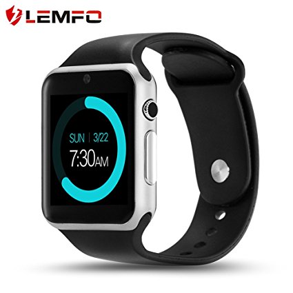 LEMFO IW08 Smart Watch Cell Phone Fitness Tracker Bluetooth WristWatch with Camera for Android Smartphones (Black)