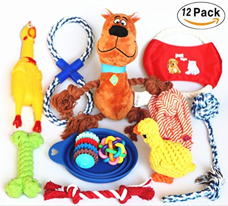 Dog Plush Toys Full Set 9/12 Pack Ball Rope Chew Pet Toy For Small Puppy Medium&Large Dogs Jomilly