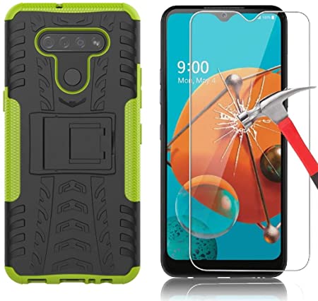 Yiakeng LG K51 Case with Screen Protector Shockproof Silicone Protective with Kickstand Hard Phone Cover for LG K51 (Green)