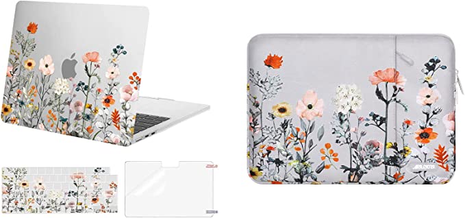 MOSISO Compatible with MacBook Air 13.6 inch Case 2022 2023 Release A2681 M2, Plastic Garden Flowers Hard Case&Keyboard Cover&Screen Protector, Transparent&Grey