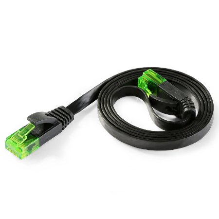 Hexagon Network - Ethernet Cable Cat6 Flat 3ft Black, Network Cable Cat 6 Flat Slim Ethernet Patch Cable, Internet Cable With Snagless Green RJ45 Connectors - 3 Feet Black