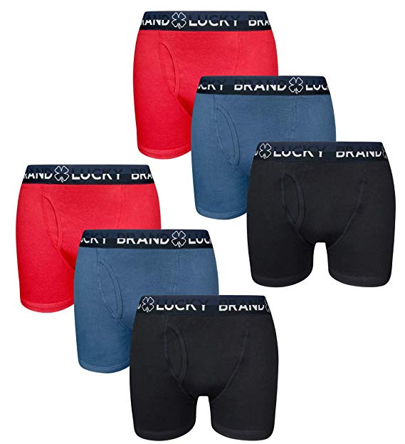 Lucky Brand Men's Cotton Boxer Briefs with Functional Fly (6 Pack)