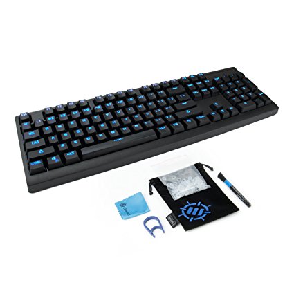 ENHANCE LED Mechanical Gaming Keyboard with Brown Switches & Custom Modification Kit - Includes Keycap Puller , 140 Clear O-Ring Switch Dampeners , Cleaning Brush , Cloth & Drawstring Accessory Bag