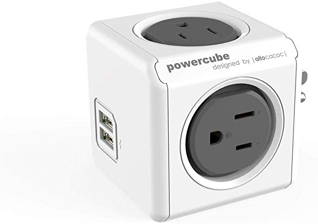 USB Wall Plug, Allocacoc PowerCube |Original|, 4 Outlets and 2 USB Ports, Cell Phone Charger, Power Adapter, Surge Protection, Compact for Travel, Home and Office, Space Saving, ETL Certified