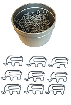 Butler in the Home Animal Elephant Shaped Paper Clips 50 Count in Silver Tin and Silver Gift Box Great For Paper Clip Collectors or Zoo Animal Lovers (Coated Gray)
