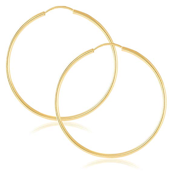 14k Yellow Gold Women's Endless Tube Hoop Earrings 1mm-1.5mm Thick 10mm - 60mm Diameter