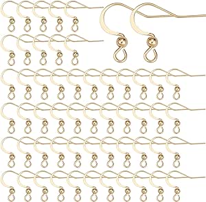 SUNNYCLUE 1 Box 100Pcs Real 18K Gold Plated French Earring Hooks Fish Hook Earrings Stainless Steel Ear Wires Ball Dot Earwires for Jewellery Making Women Adults DIY Dangle Earrings Crafts Supplies