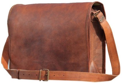 PhoenixCraft Leather Full Flap Messenger Handmade Bag Laptop Bag Satchel Bag Padded Messenger Bag School Bag 15X11X4 Inches Brown ...