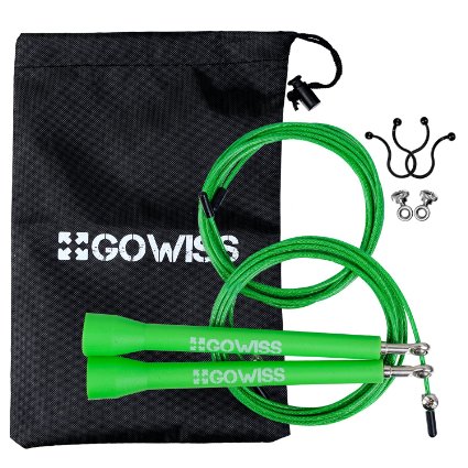 Gowiss Jump Rope - Speed & Adjustable Steel Wire Skipping Ropes - Includes Carrying Bag Spare Cable & Screw Kit - Double Unders,Boxing,Cross Training Fitness and Cardio - Lifetime Guarantee