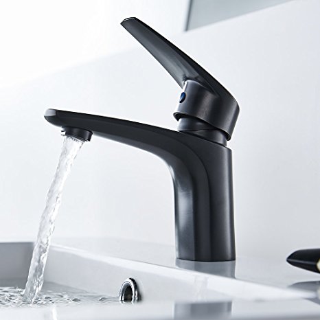 Trywell T304 Solid Stainless Steel Single Handle One Hole Modern Bathroom Sink Faucet, Black Brushed Steel