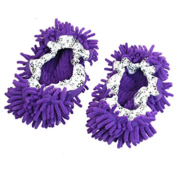 Pair House Floor Polishing Dusting Cleaning Foot Socks Shoes Mop Slippers Purple