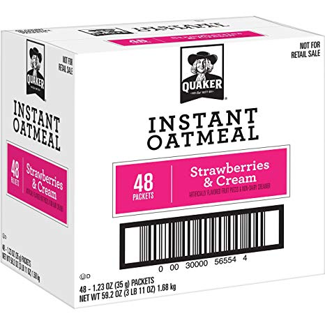 Quaker Instant Oatmeal, Strawberries & Cream, 48 Count, 1.23 oz Packets