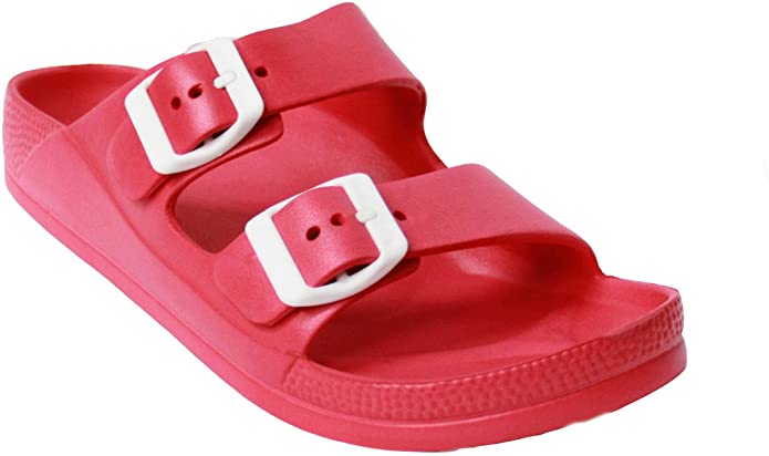 H2K Women's Lightweight Comfort Soft Slides EVA Adjustable Double Buckle Flat Sandals Buddy