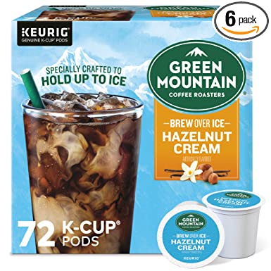 Green Mountain Coffee Roasters Brew Over Ice Hazelnut Cream, Single Serve Keurig K-Cup Pods, Flavored Iced Coffee, 72 Count