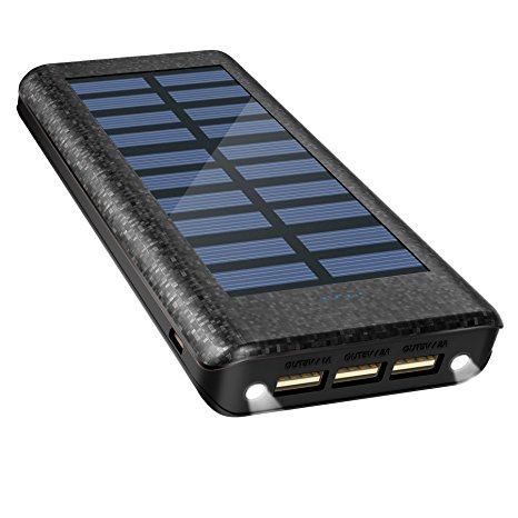 Solar Charger Power Bank 24000mAh , OLEBR portable charger big capacity external battery with high speed Input Port, 2 LED Light and 3 High Speed USB Charging Ports for iPhone, iPad, Samsung Galaxy, Android and other Smart Devices-BLACK
