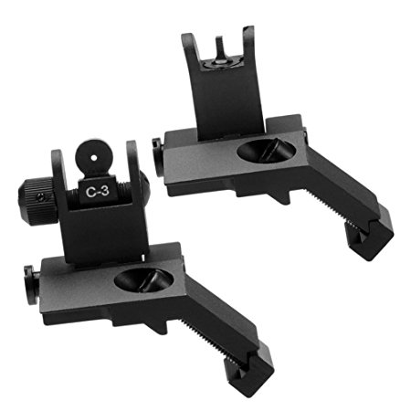 SOUFORCR New Tactial Front and Real Flip up 45 Degree Offset Rapid Transition Backup Iron Sight for AR15