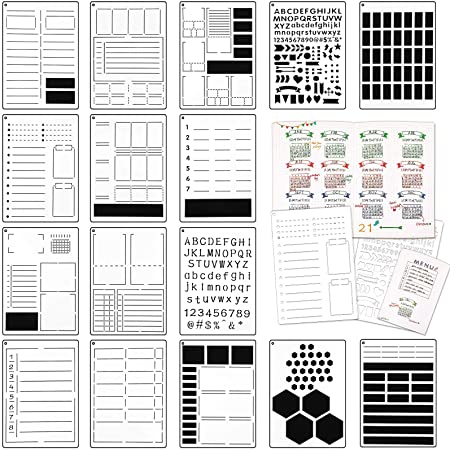 16 Pieces Journal Stencil Plastic Planner Ultimate Productivity Stencil Speedy Spread Journal Stencils for DIY Journals Notebook Schedule Templates A5 Dotted Planners Calendars Habit Record