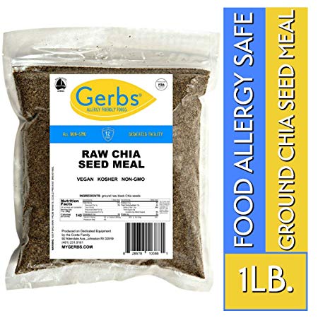 Gerbs Ground Chia Seed Meal, 1 LB Bag - Top 14 Food Allergy Free & Non GMO -Vegan, Keto Safe & Kosher - Milled Full Oil Seed Protein Powder