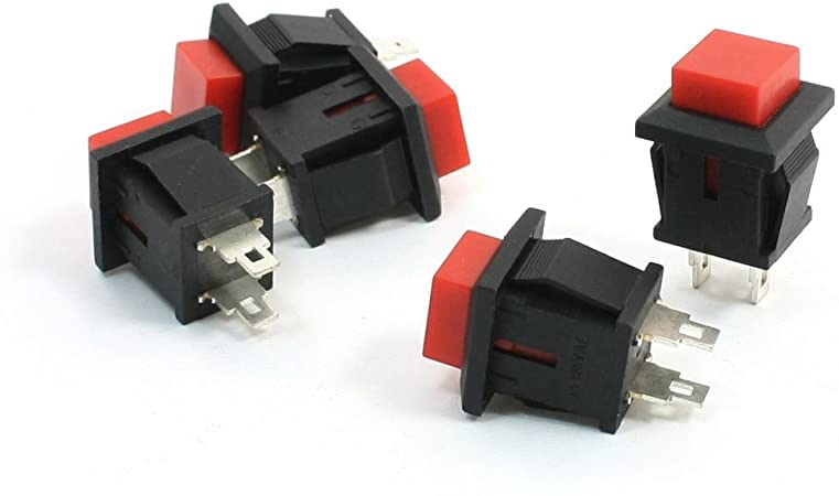 uxcell 5Pcs Red Square Head SPST Momentary Push Button Switch 125VAC 1A