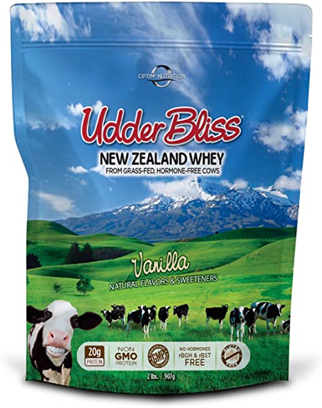 Optim Nutrition Grass Fed, Hormone-Free Udder Bliss Whey Protein Powder, Vanilla (2 Pounds)