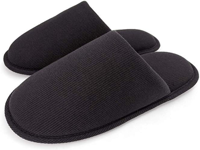 ofoot Men's Organic Cotton Cozy Indoor Slippers, Memory Foam House Flat,Washable Slip on Home Shoes