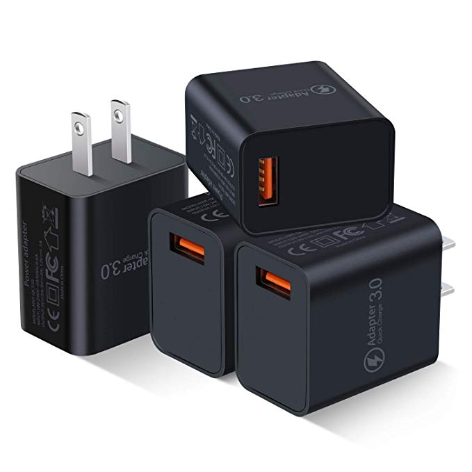 [4-Pack] Quick Charge 3.0 Wall Charger, Besgoods 18W QC 3.0 USB Charger Adapter Fast Charging Block Compatible Wireless Charger, Samsung Galaxy S9 S8/Note 8 9, iPhone, iPad, LG, HTC 10 and More