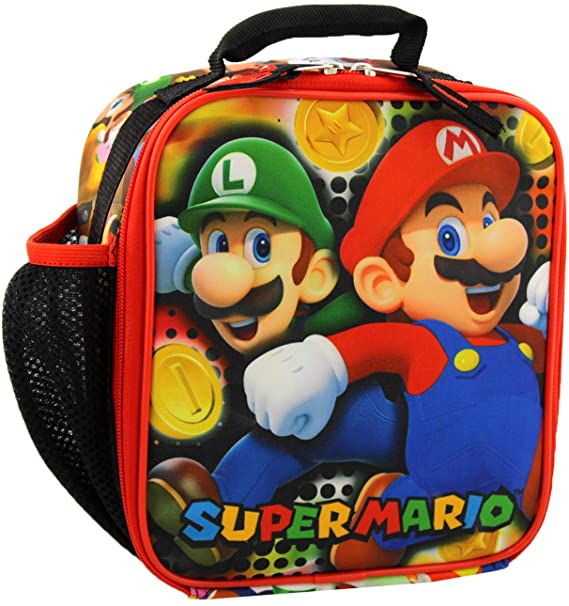 Super Mario Bros Boy's Girl's Soft Insulated School Lunch Box (One Size, Red/Multi)