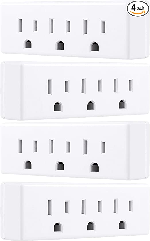 Philips 3-Outlet Adapter, 4 Pack, Power Splitter, Grounded Wall Tap, Indoor, White, SPS1632W/37