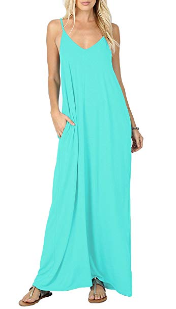 VIISHOW Women's Summer Casual Plain Flowy Pockets Loose Beach Cami Maxi Dresses