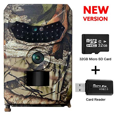 OWSEN Trail Camera 12MP 1080P Wildlife Camera Motion Activated 26pcs IR LEDs Night Vision, IP56 Waterproof Game Camera Hunting Camera with 120° Wide Angle, Overwrite Function, 32GB TF Card Included