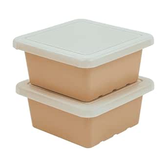 ECR4Kids Square Bin with Lid, Storage Containers, Sand, 2-Pack