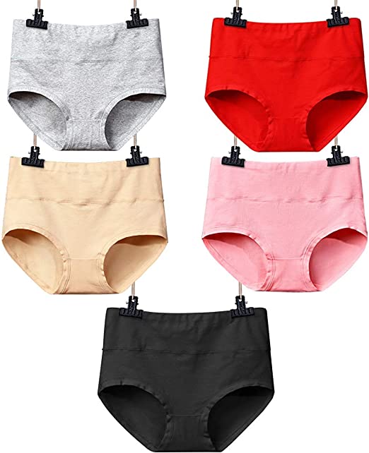 SEXYWG Women 5 Pack Tummy Control Panty High Waist Ladies Soft Cotton Briefs Underwear