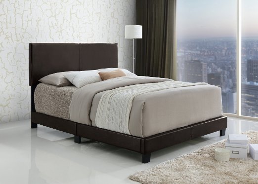 Dark Brown Bonded Leather Queen Size Upholstered Headboard Footboard