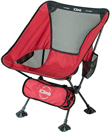 iClimb Ultralight Compact Camping Folding Beach Chair with Anti-Sinking Large Feet and Back Support Webbing