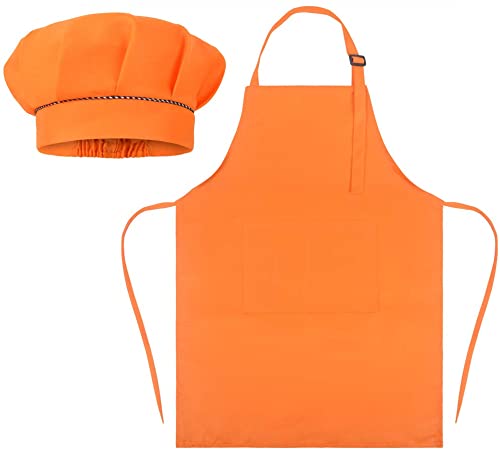 Sunland Kids Apron and Hat Set Children Chef Apron for Cooking Baking Painting (Orange, M)