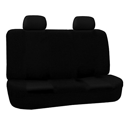 FH Group FB050BLACK012 Black Fabric Bench Car Seat Cover with 2 Headrests