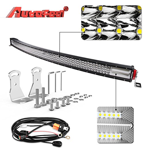 LED Light bar Curved, AutoFeel 50" 864W 86400LM 8D Quad Row Spot Flood Combo Beam Lightbar Off Road Auto Work LED Light Bar for Truck Jeep ATV UTV Wrangler SUV Dodge Ram 4x4 Ford Golf