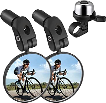 Zacro Bike Mirror, 2pcs Bike Mirror Handlebar Mount, Bicycle Cycling Rear View Mirrors, Safe Rearview Mirror with a Aluminum Bike Bell for Mountain Road Bike Bicycle