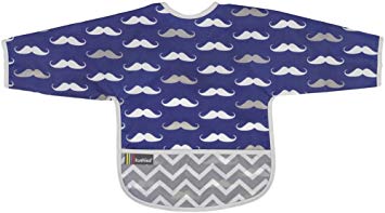 Kushies Cleanbib Waterproof Feeding Bib with Sleeves and Catch All/Crumb Catcher pocket. Wipe clean and reuse! Lightweight for comfort, Baby Boys, 12-24 Months, Navy Mustache