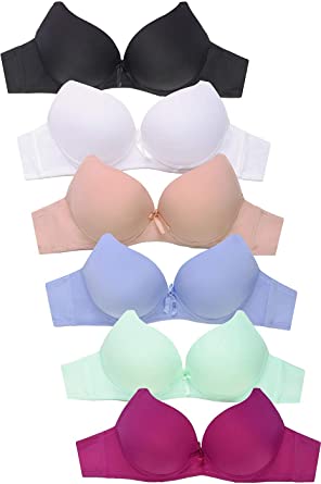 MaMia Women's Full Cup Push Up Lace Bras (Pack of 6)