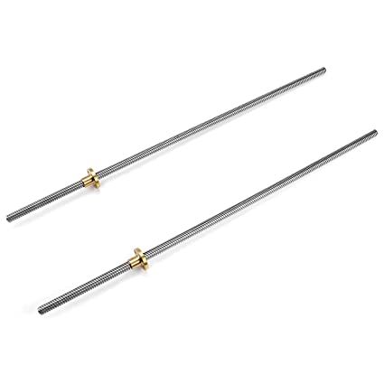 QWORK 2Pcs T8 400mm Lead Screw and Brass Nut (Acme Thread, 4 Starts, 2mm Pitch, 8mm Lead) Used in 3D Printer