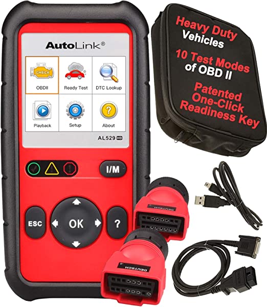 Autel AutoLink AL529HD 2022 Heavy Duty OBD2 Scanner Code Reader Retrieve Code VIN O2 Sensor Test OBDII Monitor Test Review Read Erase Data View Live Data Freeze Frame Data Lite of MS909 MS919 MS Ultra