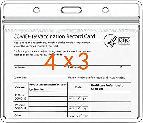 3 Pack-CDC Vaccination Card Protector 4X3 inches Vaccine Card Holder Cover Immunization Record Card Holder Clear Vinyl Plastic Sleeve with Waterproof Resealable Zip