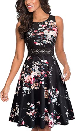 HOMEYEE Women's Sleeveless Cocktail A-Line Embroidery Party Summer Wedding Guest Dress A079