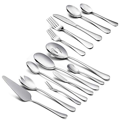 Silverware Set, HaWare 48-Piece Stainless Steel Flatware Set, Includes 40-piece Cutlery Set, 8-Piece Serving Set, Service for 8, Dishwasher Safe